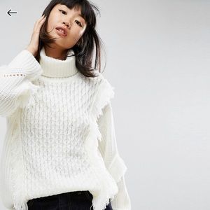ASOS Oversized Sweater with Cable & Fringe Detail